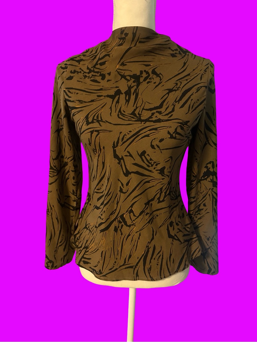 Nordstrom Vintage Brown and Black Long Sleeve High Neck Top Size XS